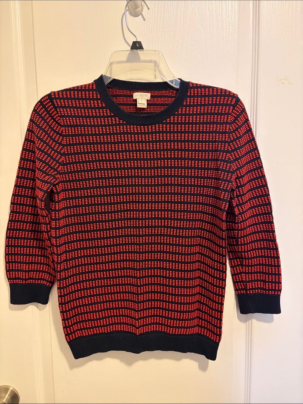 J. Crew Factory Red and Navy Textured Crewneck Sweater
